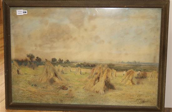Henry Measham, watercolour, cornfield, signed, 60 x 90cm